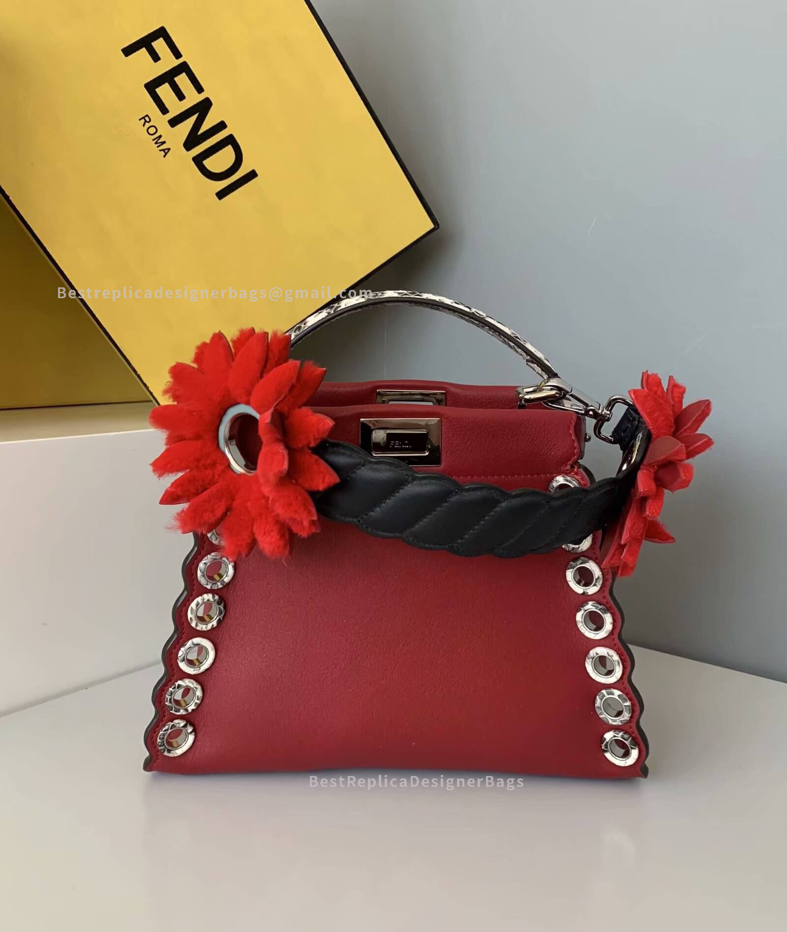 Fendi Peekaboo Iconic Mini Red Leather Bag 8106S